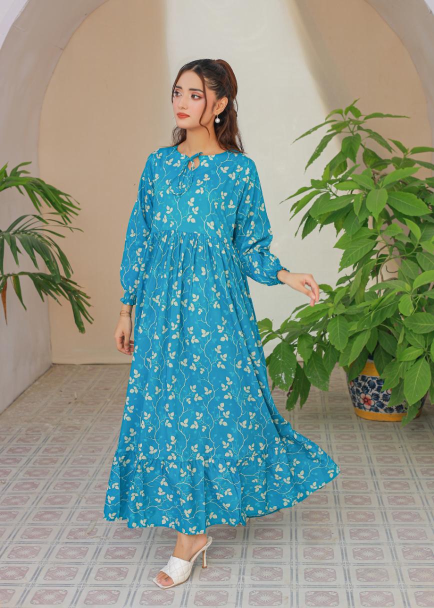 cambric frock 81026 Teal BLue