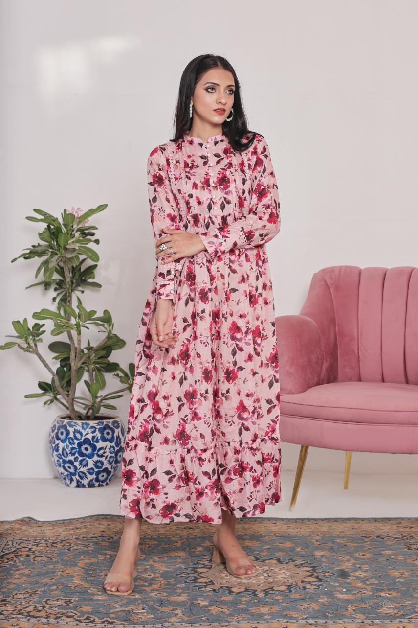 Linen frock 79854 teapinkFLoral