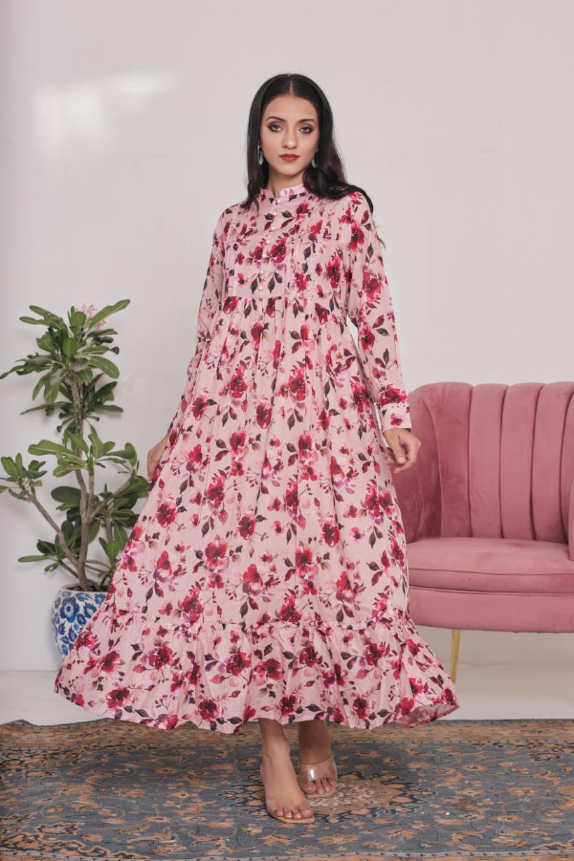 Linen frock 79854 teapinkFLoral