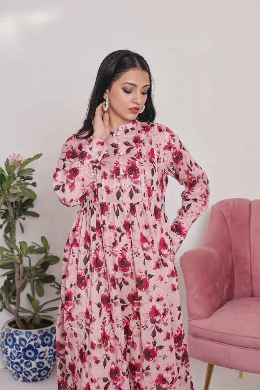 Linen frock 79854 teapinkFLoral