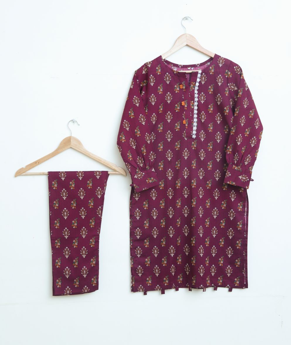 Lawn 2pc set- maroonMotif 78647