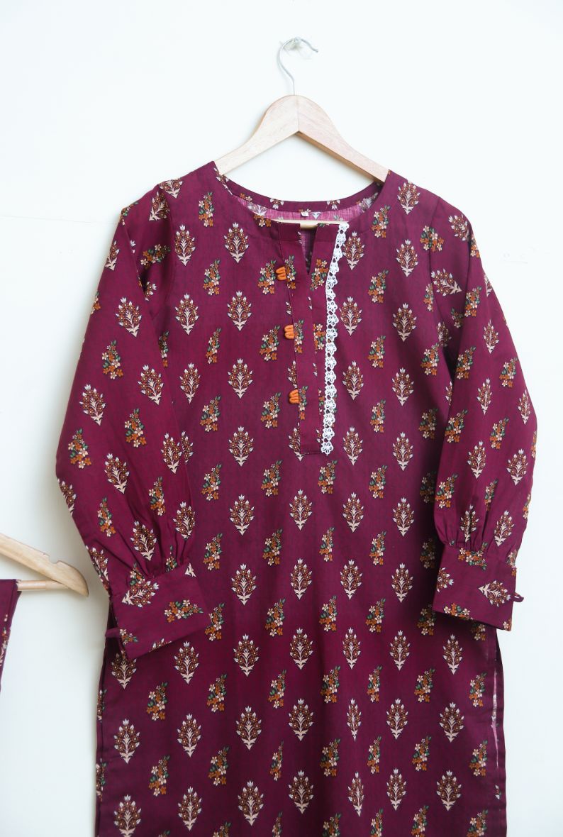 Lawn 2pc set- maroonMotif 78647