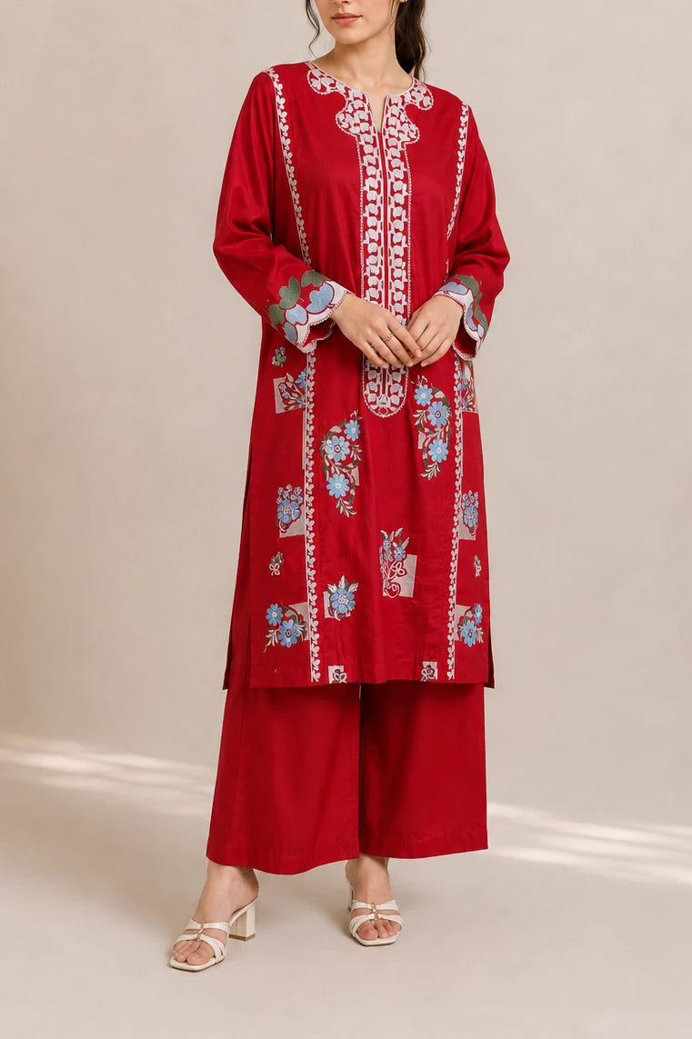 Embroidered 2pc Red- 456239