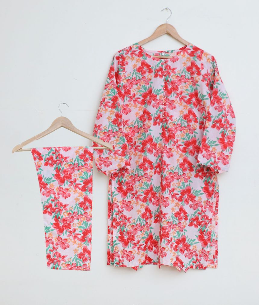 Lawn 2pc set- pinkRed 78543