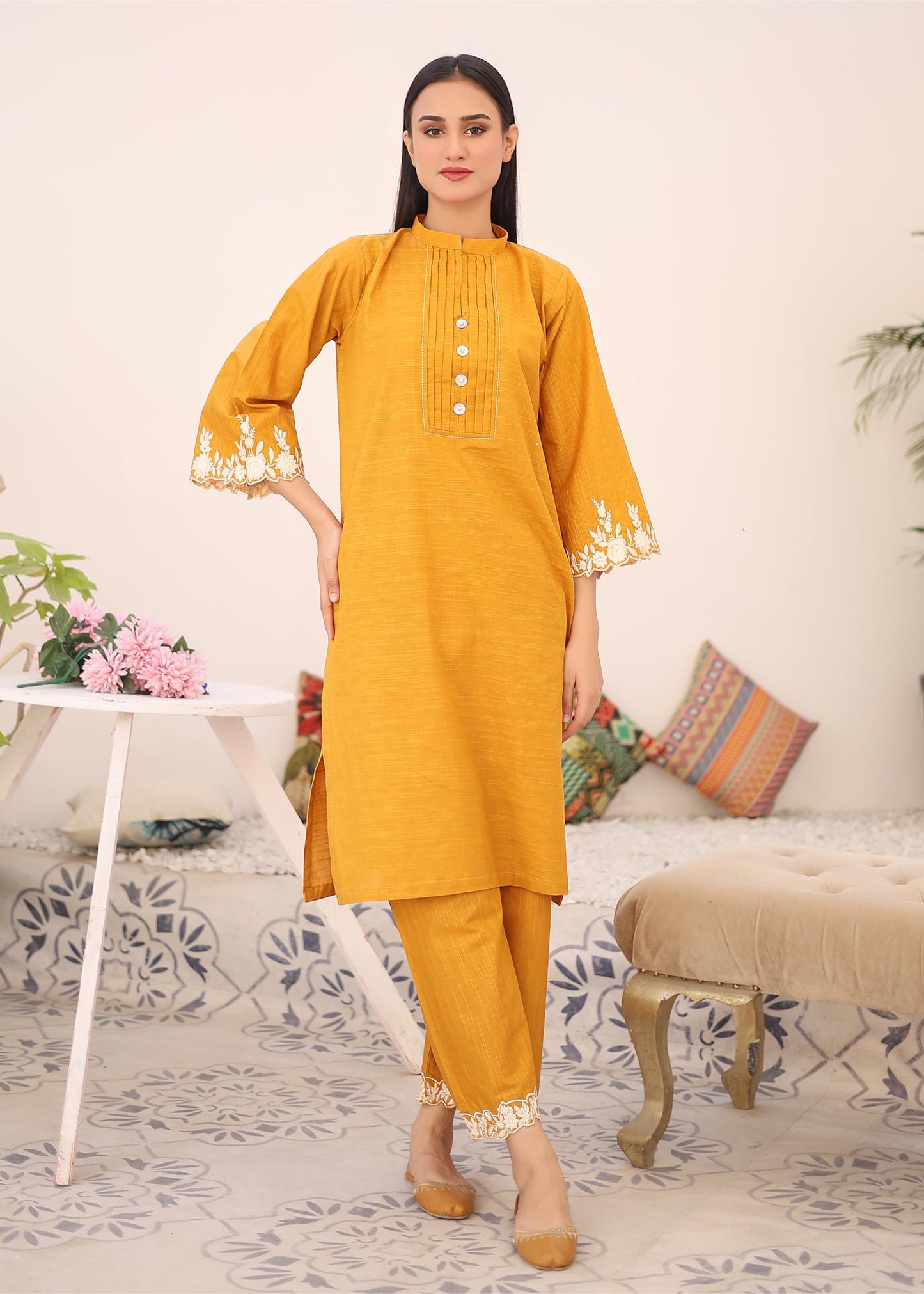 khaddar emb 2pc -79327 mustard