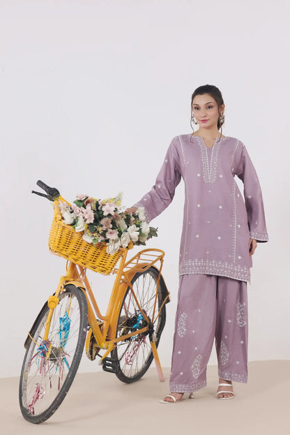 Embroidered Lilac Jacquard set 464611