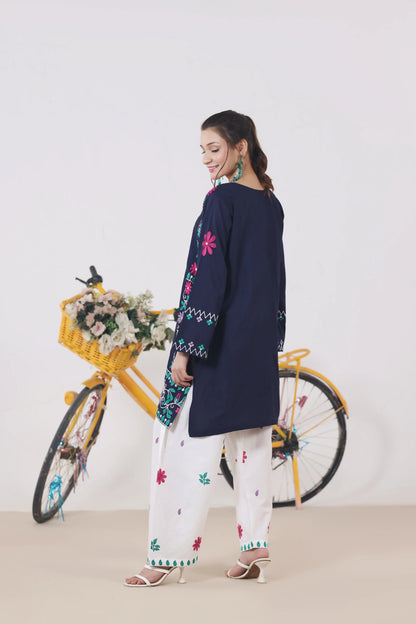 Embroidered Navy Jacquard set 875620