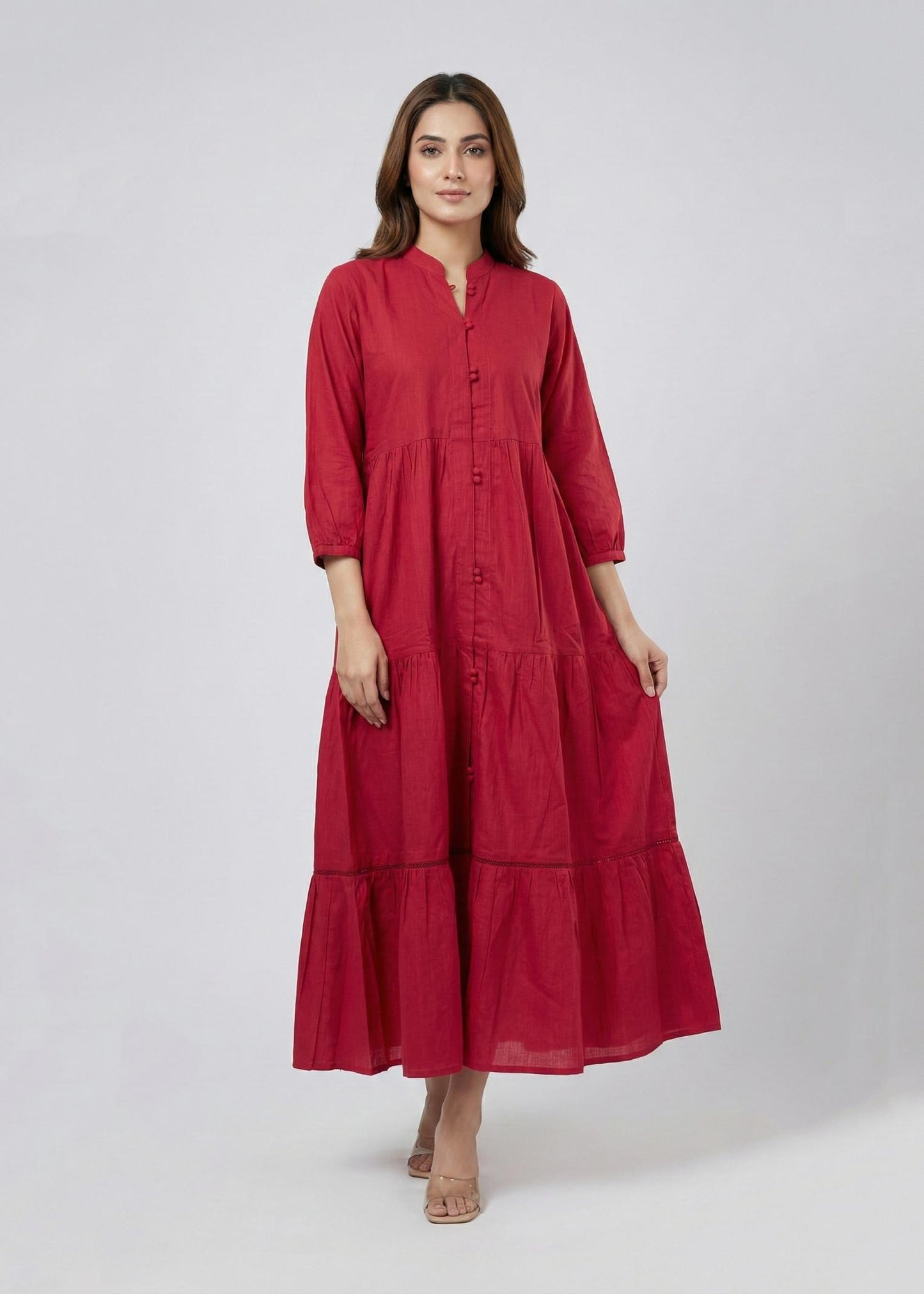 Khaddar Red tiered Dress 785410