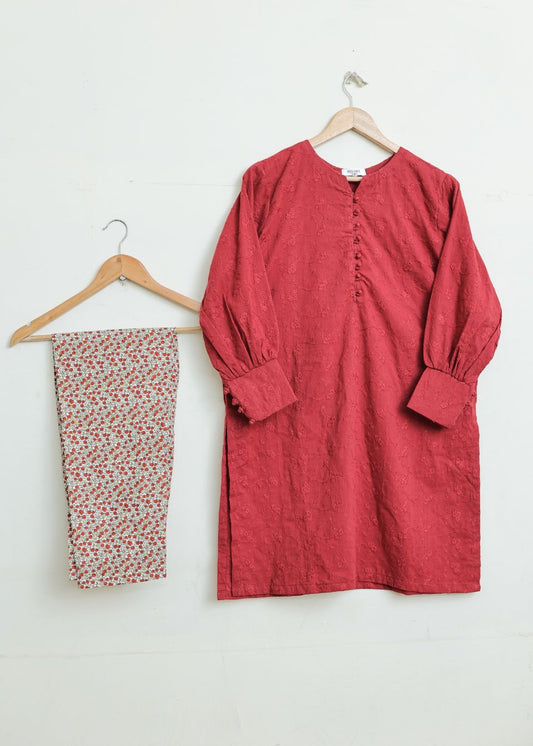 Cotton emb 2pc set-79123 maroon