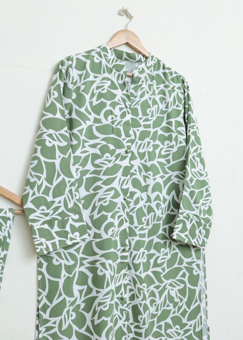 printed 2pc- greenWhite 79093