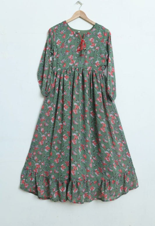 chiffon maxi  greenpnkfl 10132
