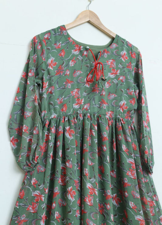 chiffon maxi  greenpnkfl 10132