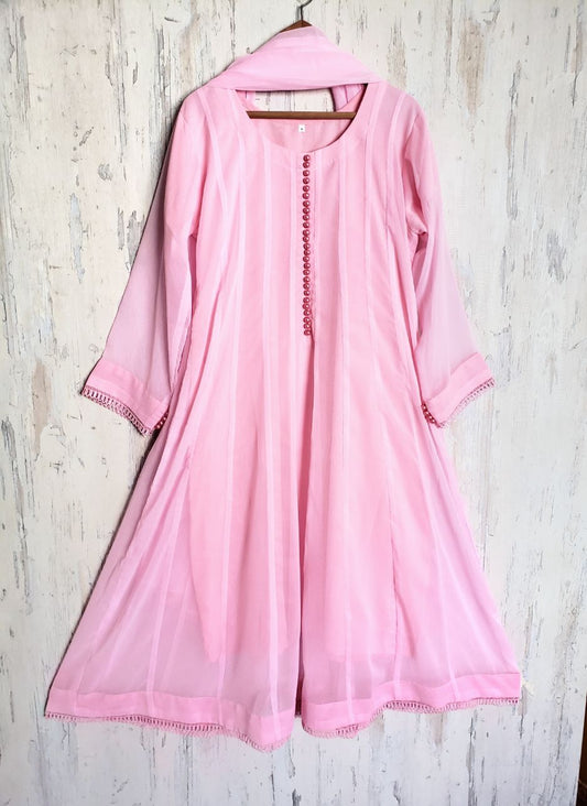 Chiffon kali 3pc suit-pink