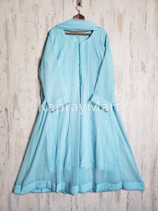 Chiffon kali 3pc suit- sky blue