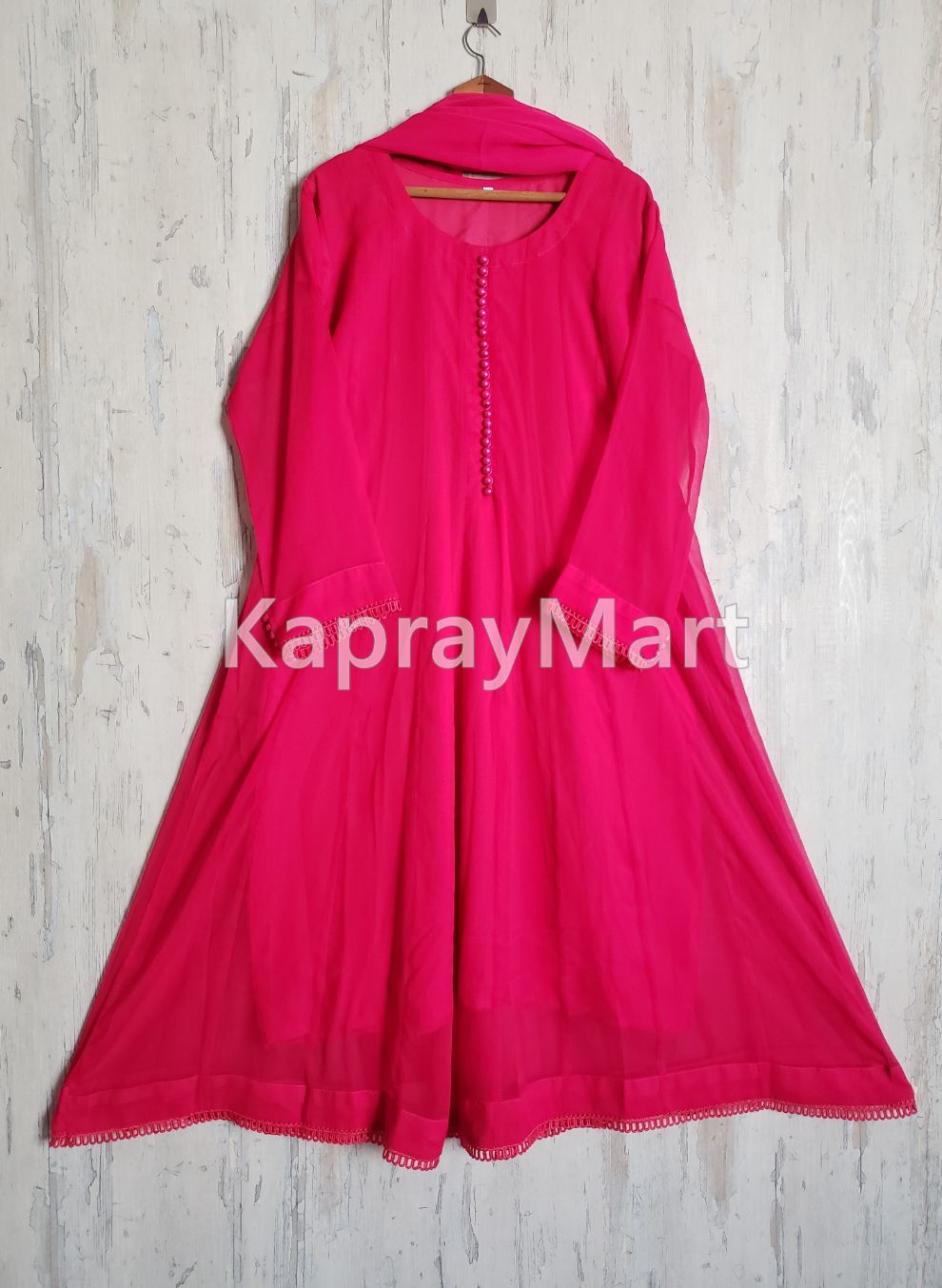 Chiffon kali 3pc suit- hot pink