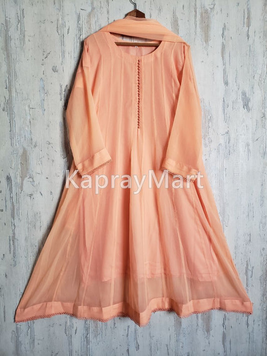 Chiffon kali 3pc suit- peach