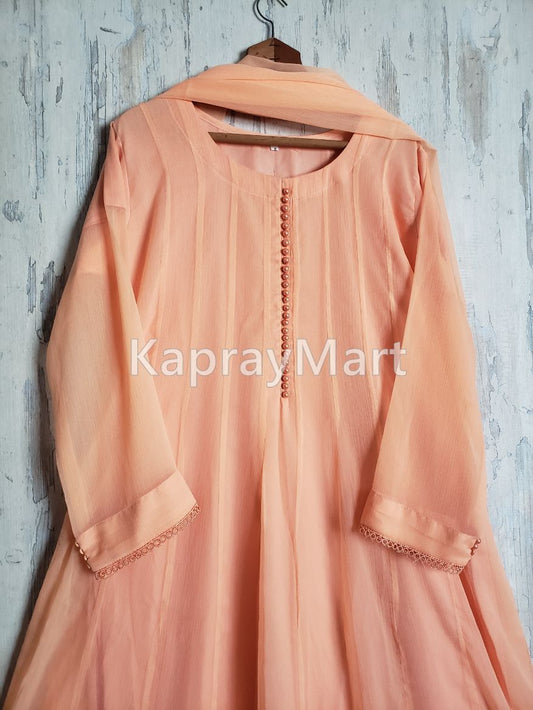 Chiffon kali 3pc suit- peach