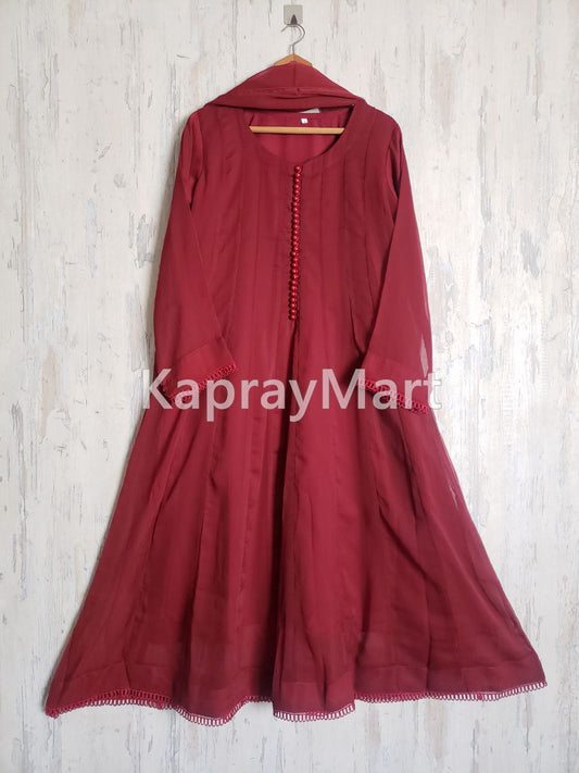 Chiffon kali 3pc suit- maroon