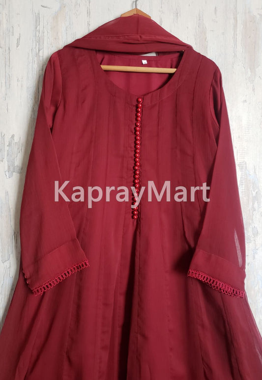 Chiffon kali 3pc suit- maroon