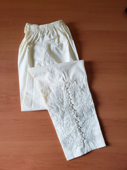 embroidered cotton pants 310- off white