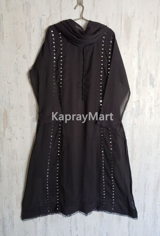 Mirror chiffon suit 3pc suit- black- 100