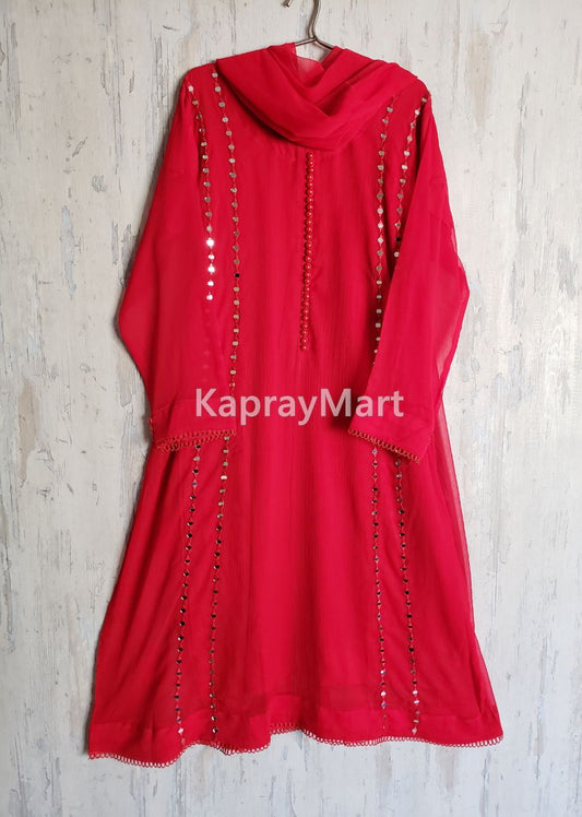 Mirror chiffon suit 3pc suit- red- 100