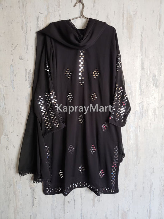 Mirror chiffon suit 3pc suit- black- 200