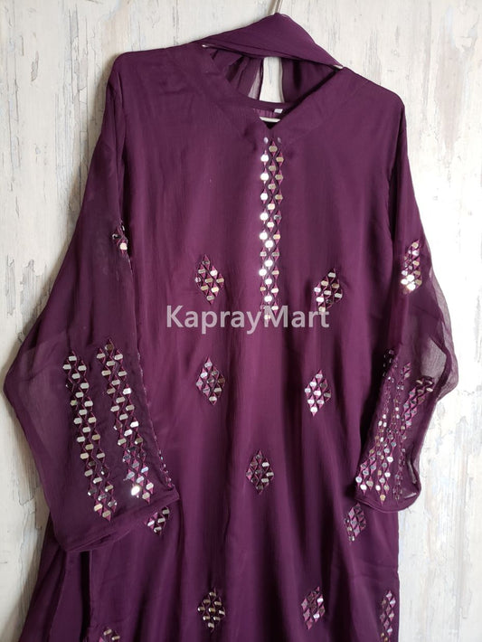 Mirror chiffon suit 3pc suit- purple- 200