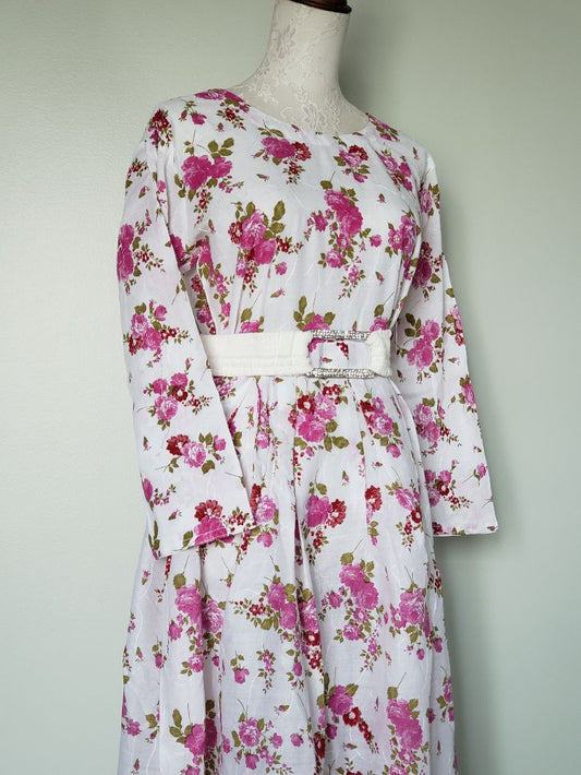 lawn emb long frock- whiPink12