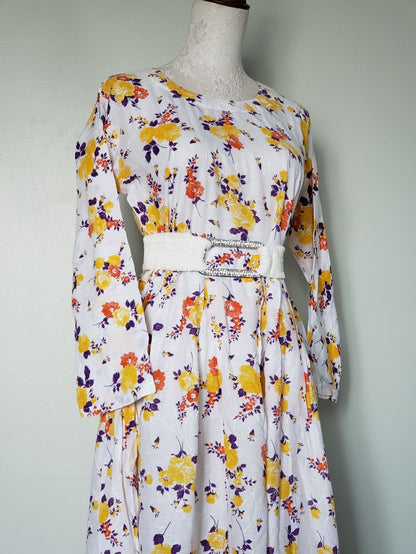 lawn emb long frock- whiyellow12
