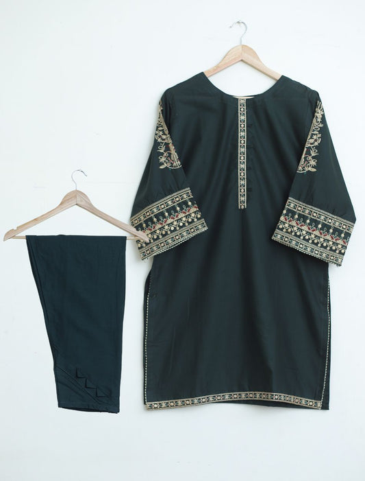cotton lawn emb 2pc bottlegreen135