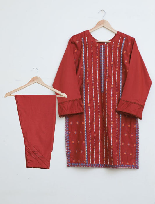 cotton lawn emb 2pc red129