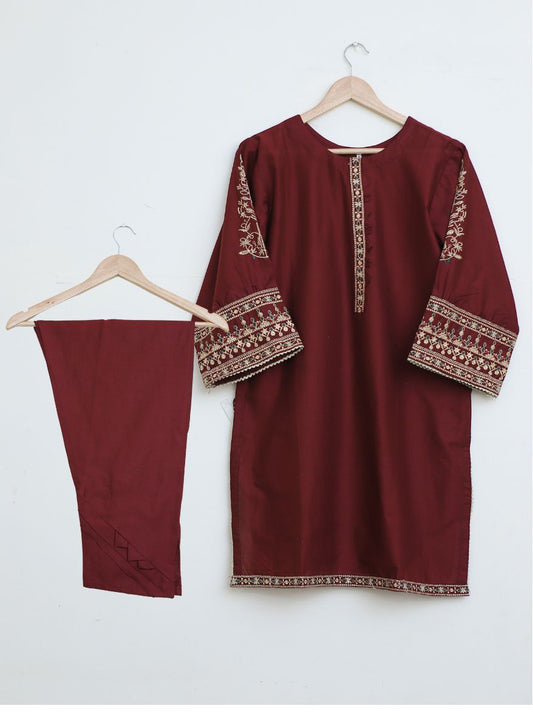 cotton lawn emb 2pc maroon126