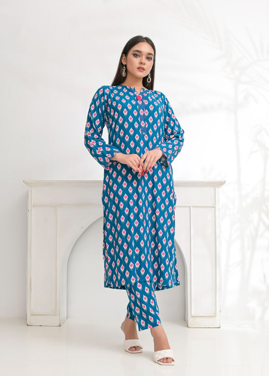 Linen 2pc set-78767 tealPnk