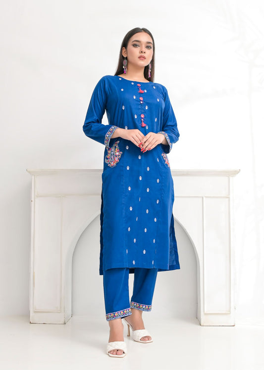 cotton Emb 2pc 1965 Royalblue