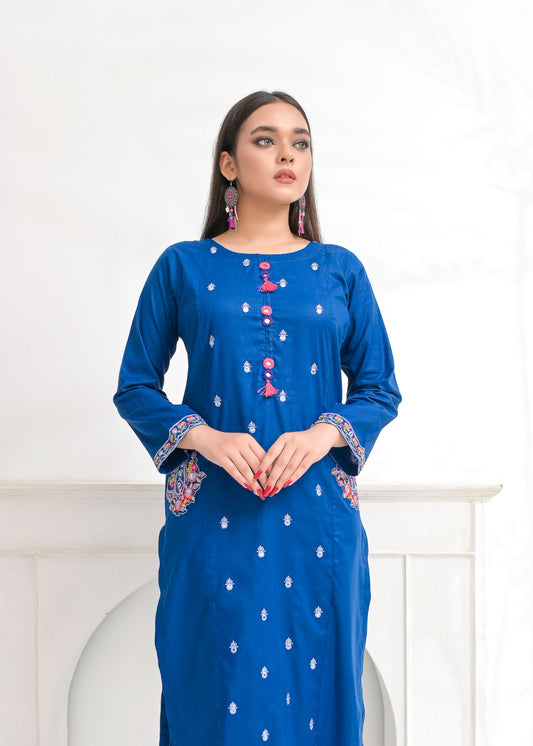 cotton Emb 2pc 1965 Royalblue