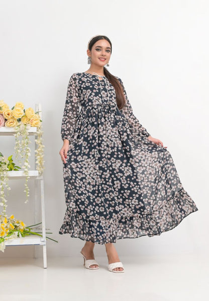 chiffon maxi navypnkFl 10126