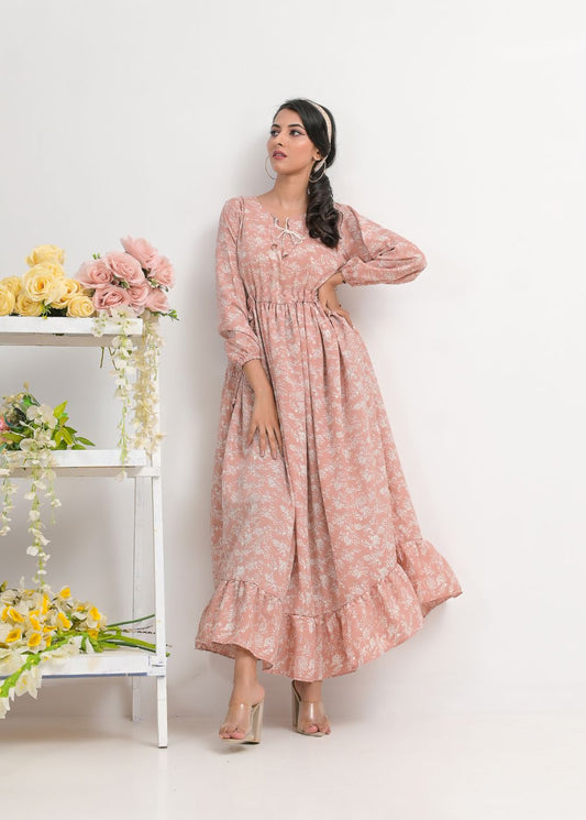 Georgette maxi 10153 pinkwhite
