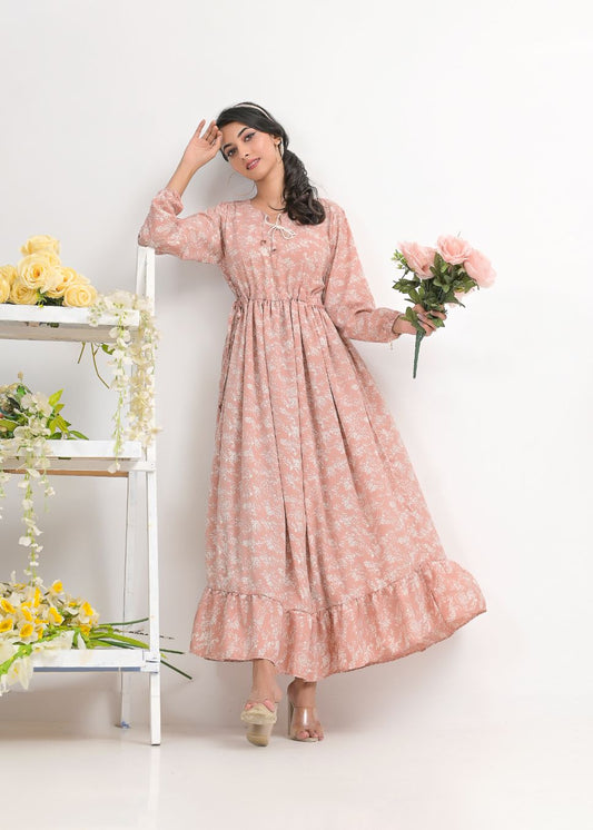 Georgette maxi 10153 pinkwhite