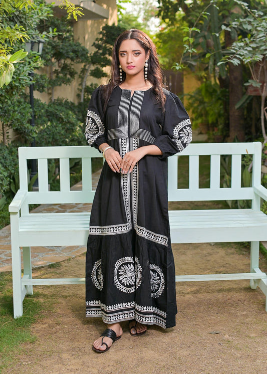 khaddar Emb Dress 79413 blckW