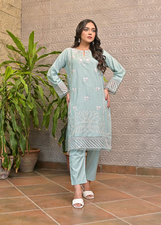 Cotton emb 2pc -79342 Seagreen
