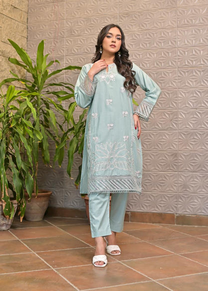 Cotton emb 2pc -79342 Seagreen