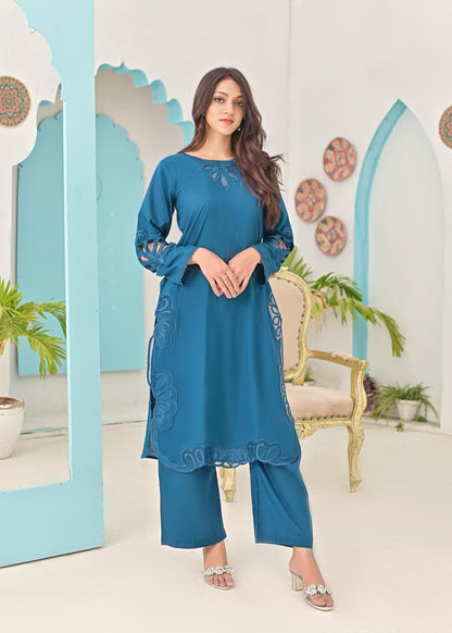 Cotton emb 2pc -79222 tealblue