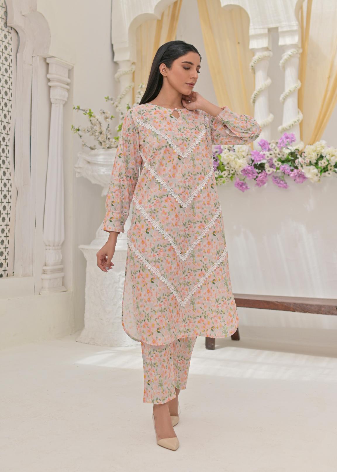 Cotton lawn79309 lacefrontPink
