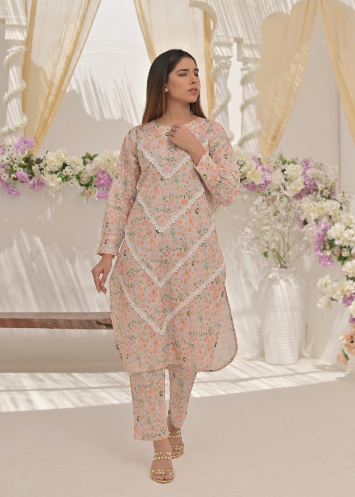 Cotton lawn79309 lacefrontPink