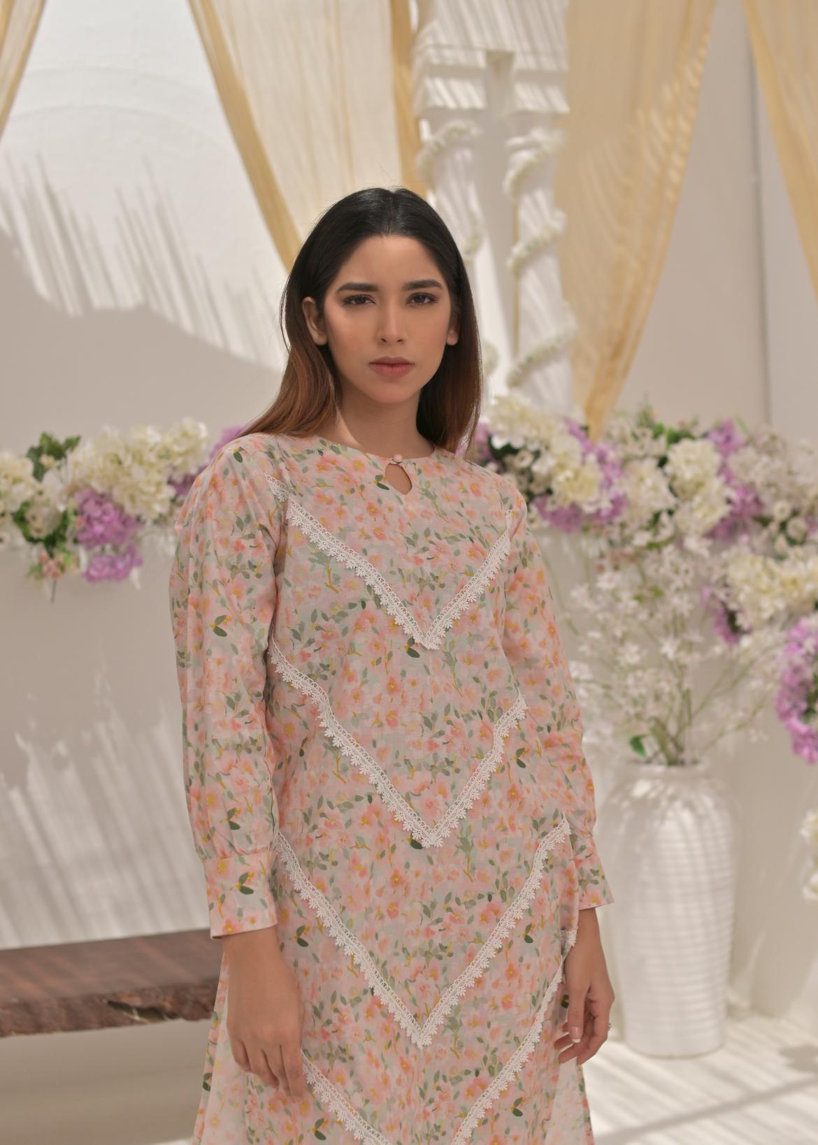 Cotton lawn79309 lacefrontPink