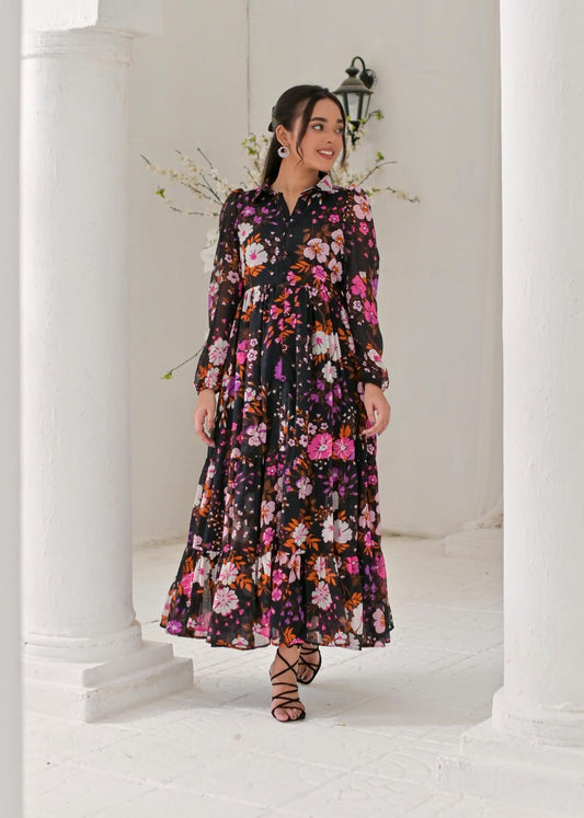 Chiffon maxi MultiFlblack 10220