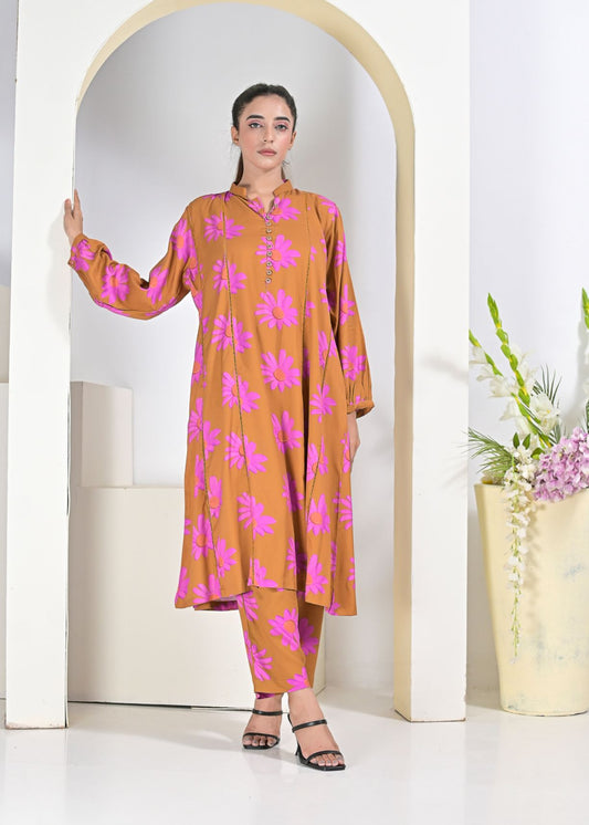 Linen 2pc set- BrownPnk 79040