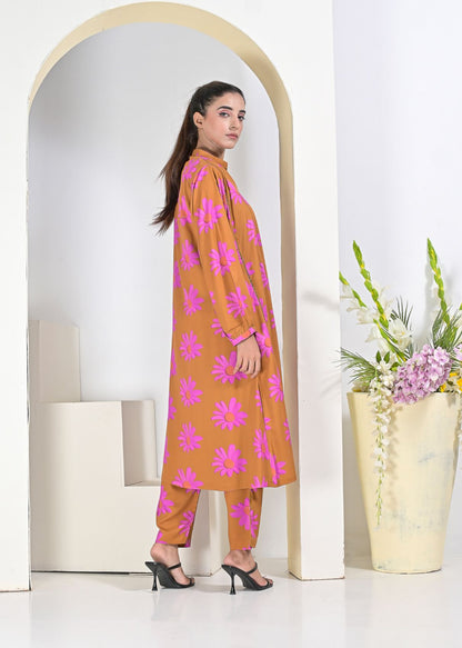 Linen 2pc set- BrownPnk 79040