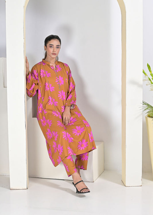 Linen 2pc set- BrownPnk 79040